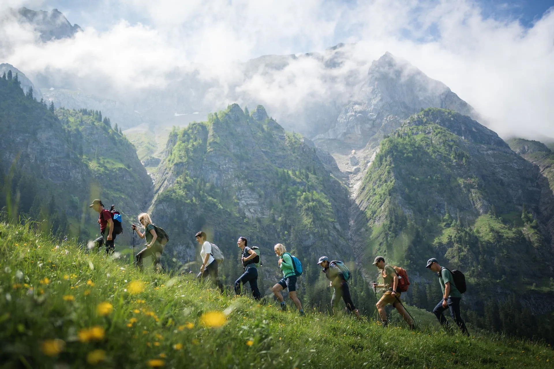 Eine Gruppe von wandernden Personen.