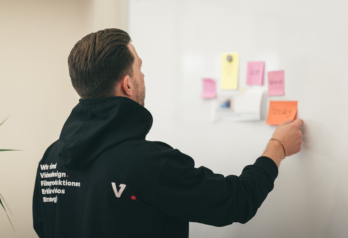 Colleague arranging colourful notes on a wall
