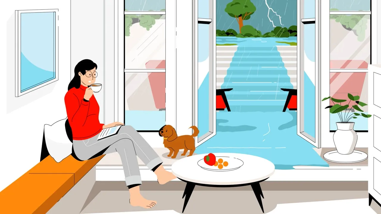 Communication at eye level: a smoothly communicated case study of insurance claims in the event of damage, implemented in 2D cartoon animation with voiceover.